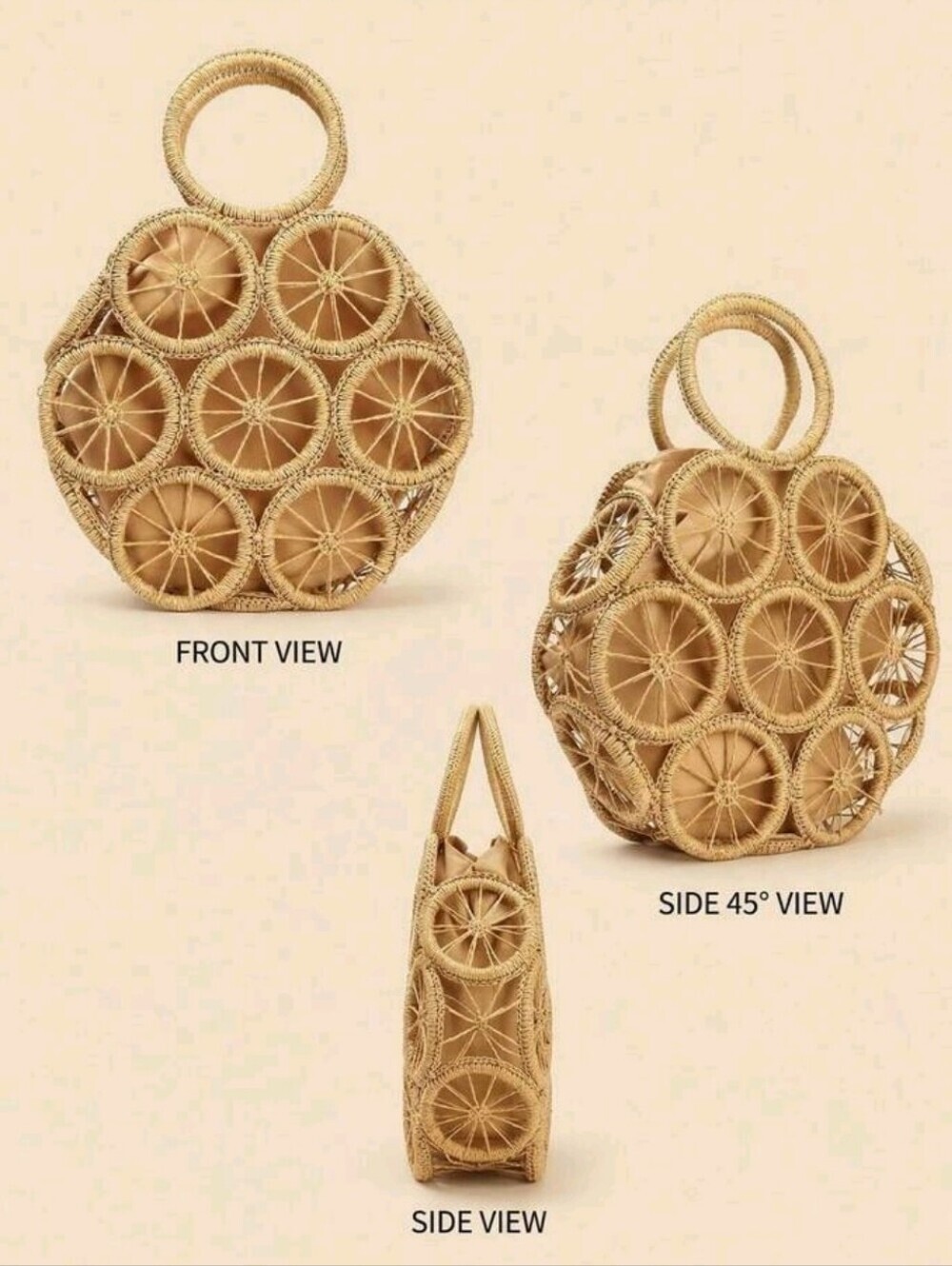 Woven Circle Tote Bag - Natural Beige - Picture 3 of 8